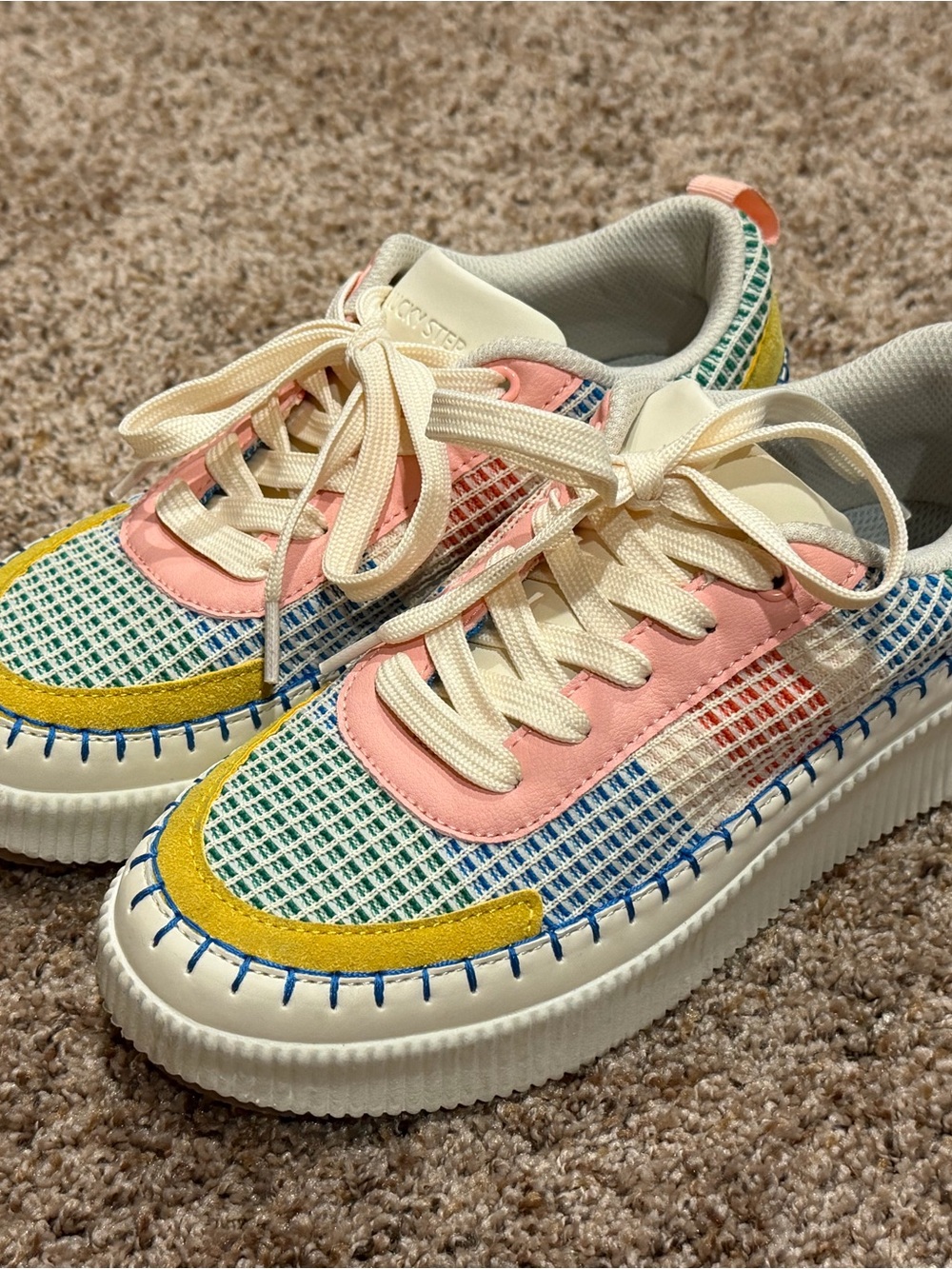 Colorful Woven Platform Sneakers - Pink, Yellow, Blue